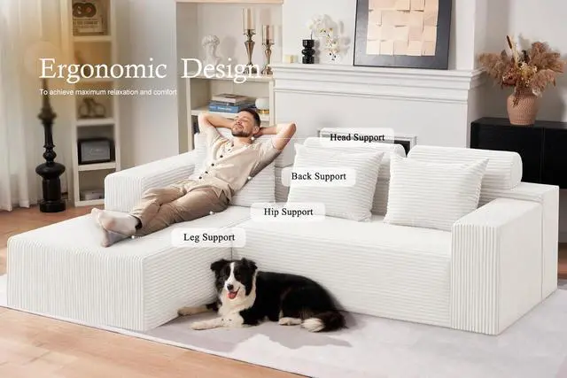 Alt view image 3 of 7 - Sectional Couches for Living Room,No Assembly L Shaped Couch 105" Modular Sectional Sofa Couch with Deep Seat,Cloud Couches Furniture Sets for Apartment,Corduroy (Beige, Left Facing)