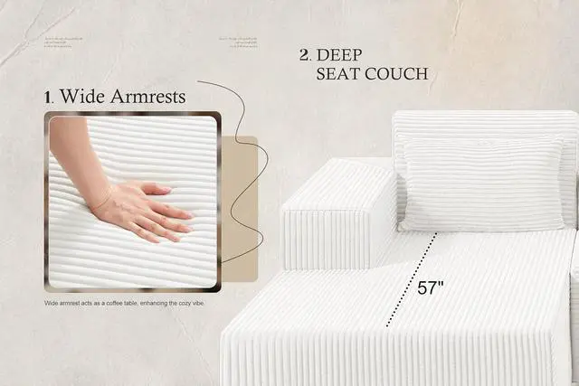 Alt view image 7 of 7 - Sectional Couches for Living Room,No Assembly L Shaped Couch 105" Modular Sectional Sofa Couch with Deep Seat,Cloud Couches Furniture Sets for Apartment,Corduroy (Beige, Left Facing)