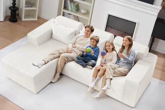 Alt view image 5 of 7 - Sectional Couches for Living Room,No Assembly L Shaped Couch 105" Modular Sectional Sofa Couch with Deep Seat,Cloud Couches Furniture Sets for Apartment,Corduroy (Beige, Left Facing)