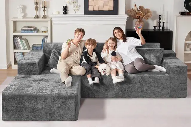 Alt view image 6 of 7 - 105" L-Shape Modular Sectional Sofa Couch for Living Room,No Assembly Required,Modular Comfy Sofa with Deep Seat for Living Room Bedroom,Luxury Distressed Velvet(Left,Grey)