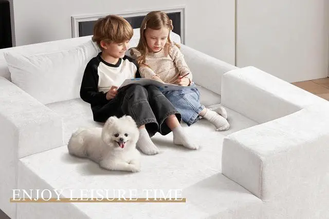 Alt view image 4 of 7 - 105" L-Shape Modular Sectional Sofa Couch for Living Room,No Assembly Required,Modular Comfy Sofa with Deep Seat for Living Room Bedroom,Luxury Distressed Velvet(Right,Beige)