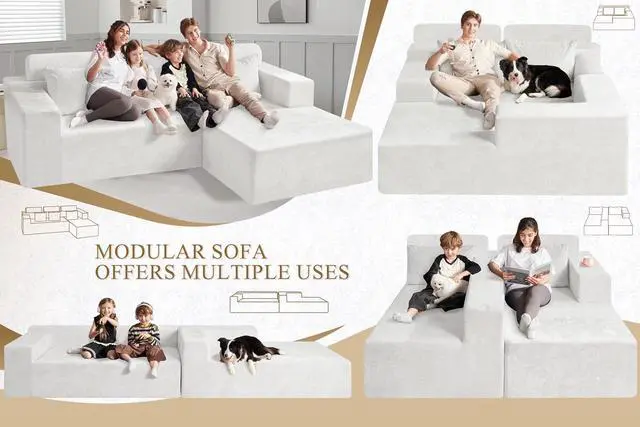 Alt view image 6 of 7 - 105" L-Shape Modular Sectional Sofa Couch for Living Room,No Assembly Required,Modular Comfy Sofa with Deep Seat for Living Room Bedroom,Luxury Distressed Velvet(Right,Beige)