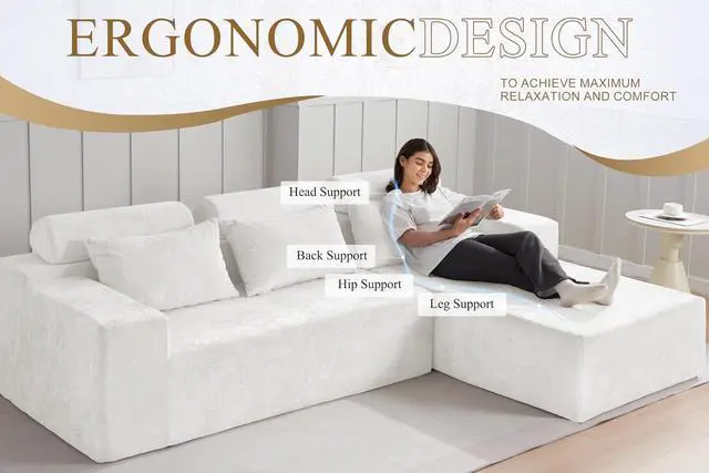Alt view image 7 of 7 - 105" L-Shape Modular Sectional Sofa Couch for Living Room,No Assembly Required,Modular Comfy Sofa with Deep Seat for Living Room Bedroom,Luxury Distressed Velvet(Right,Beige)