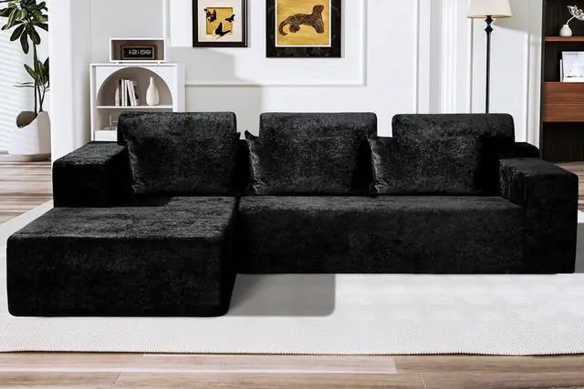 Main image of 105" L-Shape Modular Sectional Sofa Couch for Living Room,No Assembly Required,Modular Comfy Sofa with Deep Seat for Living Room Bedroom,Luxury Distressed Velvet(Left,Black)