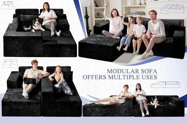 Alt view image 6 of 7 - 105" L-Shape Modular Sectional Sofa Couch for Living Room,No Assembly Required,Modular Comfy Sofa with Deep Seat for Living Room Bedroom,Luxury Distressed Velvet(Left,Black)