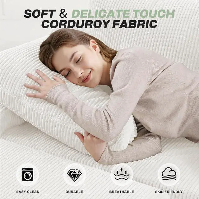 Alt view image 6 of 7 - 94 U Shaped Modular Sectional Couch for Living Room, Modular Cloud Sofa with Ottoman, No Assembly Boneless Couches with Deep Seat, Corduroy Fabric (Beige, Right Facing)