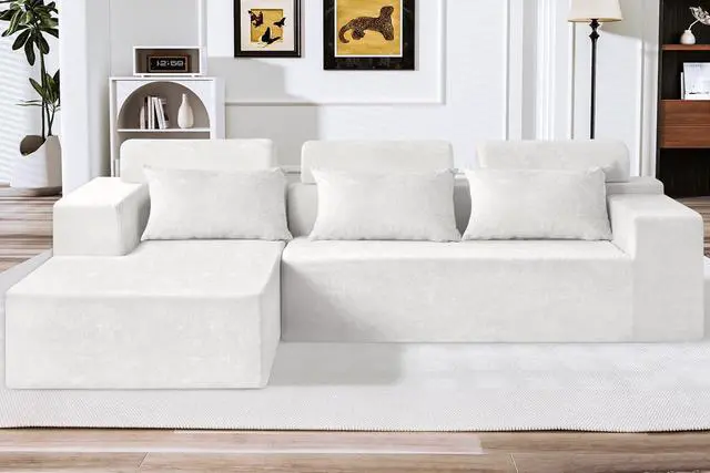 Main image of 105" L-Shape Modular Sectional Sofa Couch for Living Room,No Assembly Required,Modular Comfy Sofa with Deep Seat for Living Room Bedroom,Luxury Distressed Velvet(Left,Beige)