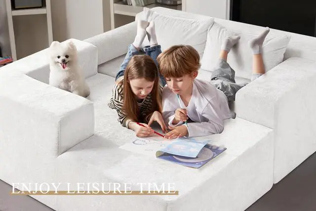 Alt view image 4 of 7 - 105" L-Shape Modular Sectional Sofa Couch for Living Room,No Assembly Required,Modular Comfy Sofa with Deep Seat for Living Room Bedroom,Luxury Distressed Velvet(Left,Beige)