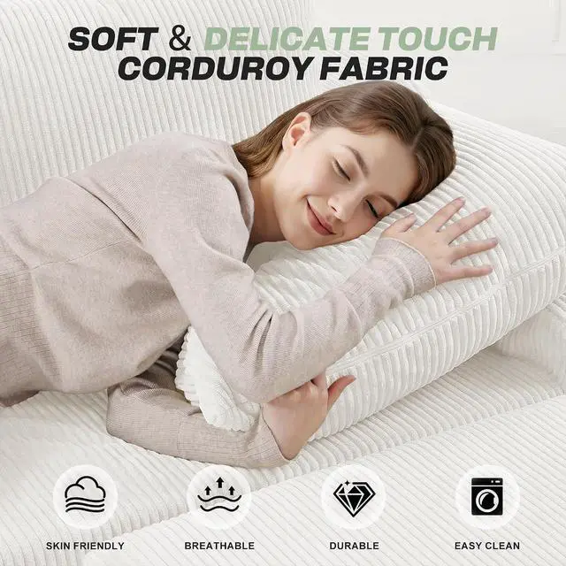 Alt view image 6 of 7 - 94 U Shaped Modular Sectional Couch for Living Room, Modular Cloud Sofa with Ottoman, No Assembly Boneless Couches with Deep Seat, Corduroy Fabric (Beige, Left Facing)
