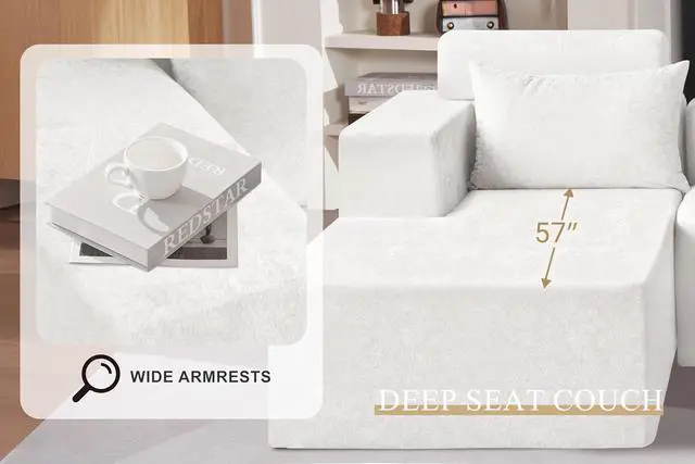 Alt view image 7 of 7 - 105" L-Shape Modular Sectional Sofa Couch for Living Room,No Assembly Required,Modular Comfy Sofa with Deep Seat for Living Room Bedroom,Luxury Distressed Velvet(Left,Beige)