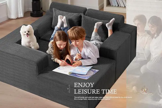 Alt view image 4 of 7 - Sectional Couches for Living Room,No Assembly L Shaped Couch 105" Modular Sectional Sofa Couch with Deep Seat,Cloud Couches Furniture Sets for Apartment,Corduroy (Dark Grey, Left Facing)