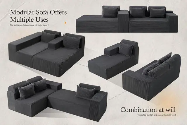 Alt view image 5 of 7 - Sectional Couches for Living Room,No Assembly L Shaped Couch 105" Modular Sectional Sofa Couch with Deep Seat,Cloud Couches Furniture Sets for Apartment,Corduroy (Dark Grey, Left Facing)