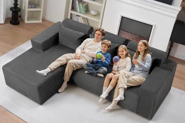 Alt view image 6 of 7 - Sectional Couches for Living Room,No Assembly L Shaped Couch 105" Modular Sectional Sofa Couch with Deep Seat,Cloud Couches Furniture Sets for Apartment,Corduroy (Dark Grey, Left Facing)