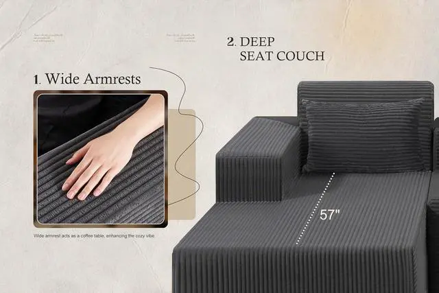 Alt view image 7 of 7 - Sectional Couches for Living Room,No Assembly L Shaped Couch 105" Modular Sectional Sofa Couch with Deep Seat,Cloud Couches Furniture Sets for Apartment,Corduroy (Dark Grey, Left Facing)