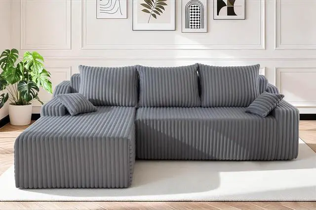 Main image of 94'' Cloud Sectional Couch, Boneless Sofa with Deep Seat, Modular Comfy L-Shape Couch with Chaise for Living Room Bedroom, No Assembly Required(Grey,Left Facing Chaise)