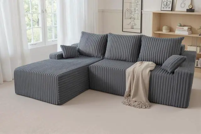Alt view image 3 of 7 - 94'' Cloud Sectional Couch, Boneless Sofa with Deep Seat, Modular Comfy L-Shape Couch with Chaise for Living Room Bedroom, No Assembly Required(Grey,Left Facing Chaise)