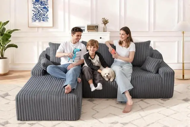 Alt view image 5 of 7 - 94'' Cloud Sectional Couch, Boneless Sofa with Deep Seat, Modular Comfy L-Shape Couch with Chaise for Living Room Bedroom, No Assembly Required(Grey,Left Facing Chaise)