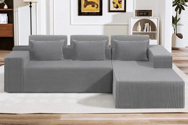 Main image of Sectional Couches for Living Room,No Assembly L Shaped Couch 105" Modular Sectional Sofa Couch with Deep Seat,Cloud Couches Furniture Sets for Apartment,Corduroy (Light Grey, Right Facing)