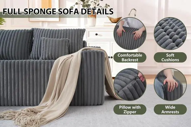 Alt view image 7 of 7 - 94'' Cloud Sectional Couch, Boneless Sofa with Deep Seat, Modular Comfy L-Shape Couch with Chaise for Living Room Bedroom, No Assembly Required(Grey,Left Facing Chaise)