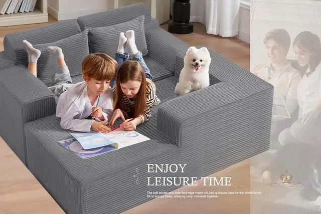 Alt view image 4 of 7 - Sectional Couches for Living Room,No Assembly L Shaped Couch 105" Modular Sectional Sofa Couch with Deep Seat,Cloud Couches Furniture Sets for Apartment,Corduroy (Light Grey, Right Facing)