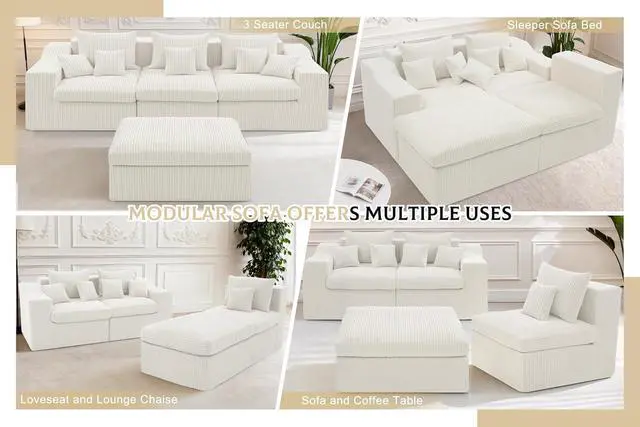 Alt view image 5 of 7 - 101" Modular Couch Sectionals with Ottoman, Big Comfy Cloud Couches, L Shaped 4 Seat Modular Sectional Sofa, Sectional Double Cushion Couches with Deep Seat for Living Room,No Assembly Required(Beige)