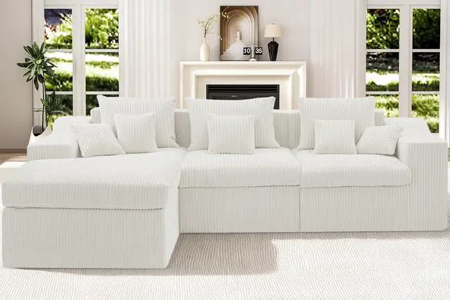 Alt view image 3 of 7 - 101" Modular Couch Sectionals with Ottoman, Big Comfy Cloud Couches, L Shaped 4 Seat Modular Sectional Sofa, Sectional Double Cushion Couches with Deep Seat for Living Room,No Assembly Required(Beige)