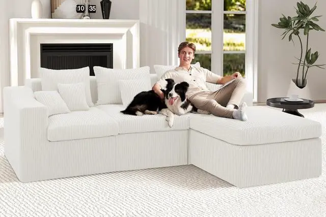 Alt view image 4 of 7 - 101" Modular Couch Sectionals with Ottoman, Big Comfy Cloud Couches, L Shaped 4 Seat Modular Sectional Sofa, Sectional Double Cushion Couches with Deep Seat for Living Room,No Assembly Required(Beige)