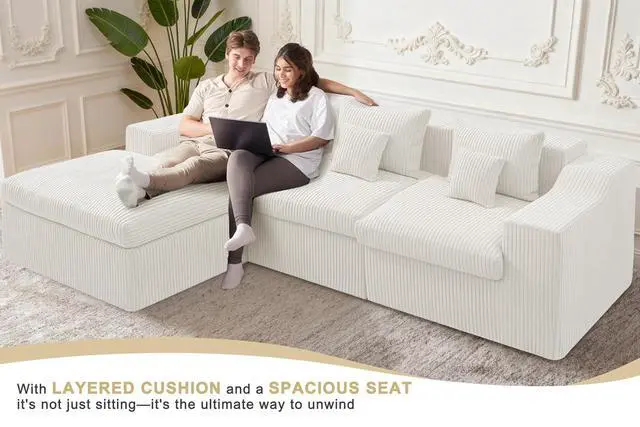 Alt view image 7 of 7 - 101" Modular Couch Sectionals with Ottoman, Big Comfy Cloud Couches, L Shaped 4 Seat Modular Sectional Sofa, Sectional Double Cushion Couches with Deep Seat for Living Room,No Assembly Required(Beige)