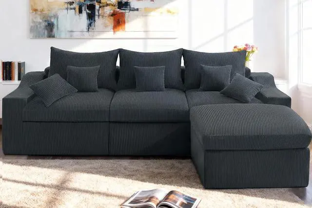 Alt view image 3 of 7 - 104" L Shaped Cloud Sectional Couch, Boneless Modular Sectional Sofa with Deep Seat, Corduroy Couches for Living Room, Modular Couch, No Assembly Required (Grey)
