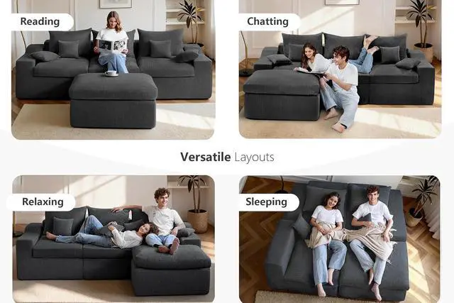 Alt view image 5 of 7 - 104" L Shaped Cloud Sectional Couch, Boneless Modular Sectional Sofa with Deep Seat, Corduroy Couches for Living Room, Modular Couch, No Assembly Required (Grey)