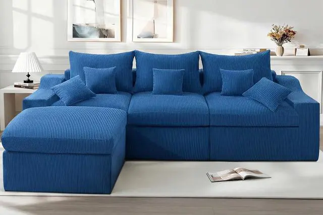 Main image of 104" L Shaped Cloud Sectional Couch, Boneless Modular Sectional Sofa with Deep Seat, Corduroy Couches for Living Room, Modular Couch, No Assembly Required (Blue)