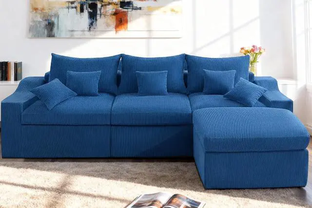 Alt view image 3 of 7 - 104" L Shaped Cloud Sectional Couch, Boneless Modular Sectional Sofa with Deep Seat, Corduroy Couches for Living Room, Modular Couch, No Assembly Required (Blue)
