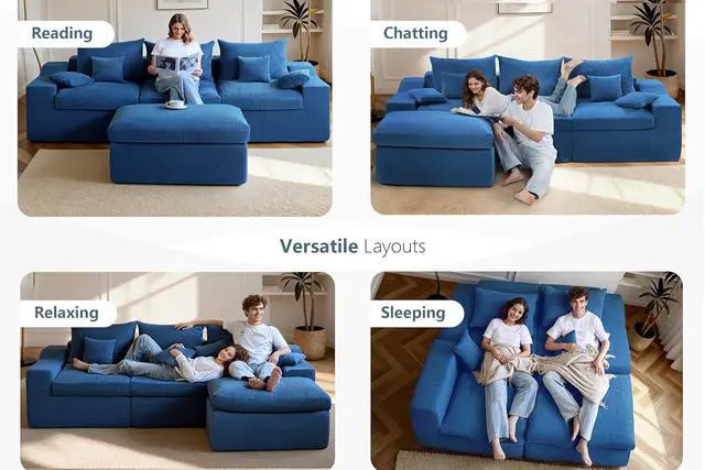 Alt view image 5 of 7 - 104" L Shaped Cloud Sectional Couch, Boneless Modular Sectional Sofa with Deep Seat, Corduroy Couches for Living Room, Modular Couch, No Assembly Required (Blue)