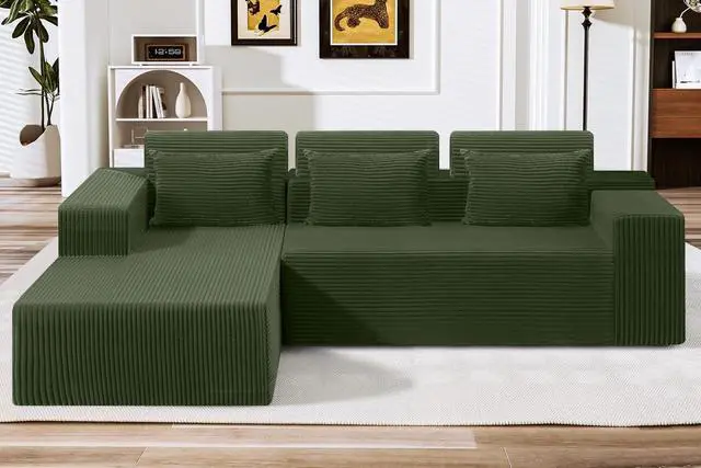 Main image of Sectional Couches for Living Room,No Assembly L Shaped Couch 105" Modular Sectional Sofa Couch with Deep Seat,Cloud Couches Furniture Sets for Apartment,Corduroy (Green, Left Facing)