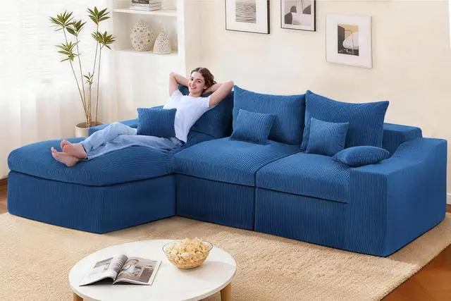 Alt view image 7 of 7 - 104" L Shaped Cloud Sectional Couch, Boneless Modular Sectional Sofa with Deep Seat, Corduroy Couches for Living Room, Modular Couch, No Assembly Required (Blue)