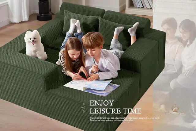 Alt view image 4 of 7 - Sectional Couches for Living Room,No Assembly L Shaped Couch 105" Modular Sectional Sofa Couch with Deep Seat,Cloud Couches Furniture Sets for Apartment,Corduroy (Green, Left Facing)