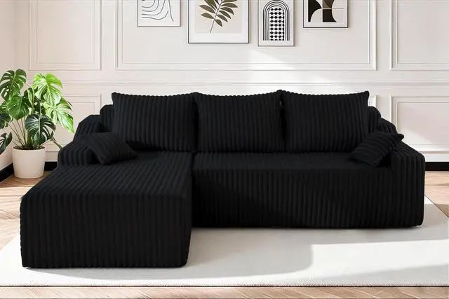 Main image of 94'' Cloud Sectional Couch, Boneless Sofa with Deep Seat, Modular Comfy L-Shape Couch with Chaise for Living Room Bedroom, No Assembly Required(Black,Left Facing Chaise)
