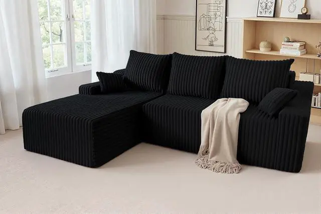 Alt view image 3 of 7 - 94'' Cloud Sectional Couch, Boneless Sofa with Deep Seat, Modular Comfy L-Shape Couch with Chaise for Living Room Bedroom, No Assembly Required(Black,Left Facing Chaise)