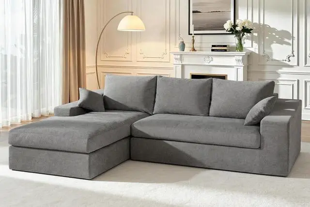 Main image of 101'' Modular Sectional Sofa, Cloud Sectional Couches for Living Room, Comfy Boneless Couch with Deep Seat, Modern L-Shape Sofa with Chaise, No Assembly Required (Grey, Left Facing Chaise)