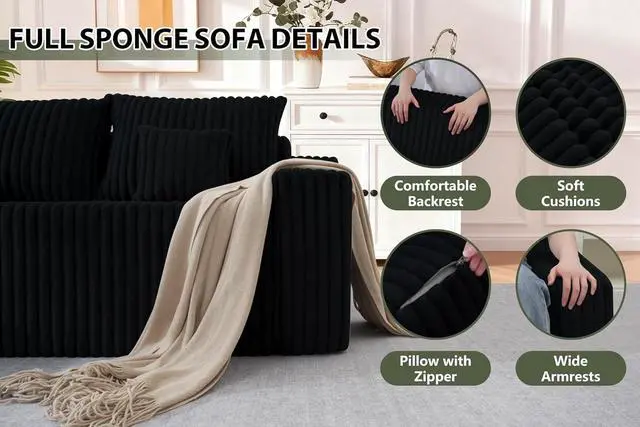 Alt view image 7 of 7 - 94'' Cloud Sectional Couch, Boneless Sofa with Deep Seat, Modular Comfy L-Shape Couch with Chaise for Living Room Bedroom, No Assembly Required(Black,Left Facing Chaise)