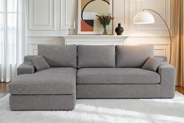 Alt view image 3 of 7 - 101'' Modular Sectional Sofa, Cloud Sectional Couches for Living Room, Comfy Boneless Couch with Deep Seat, Modern L-Shape Sofa with Chaise, No Assembly Required (Grey, Left Facing Chaise)