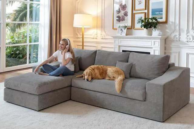 Alt view image 4 of 7 - 101'' Modular Sectional Sofa, Cloud Sectional Couches for Living Room, Comfy Boneless Couch with Deep Seat, Modern L-Shape Sofa with Chaise, No Assembly Required (Grey, Left Facing Chaise)