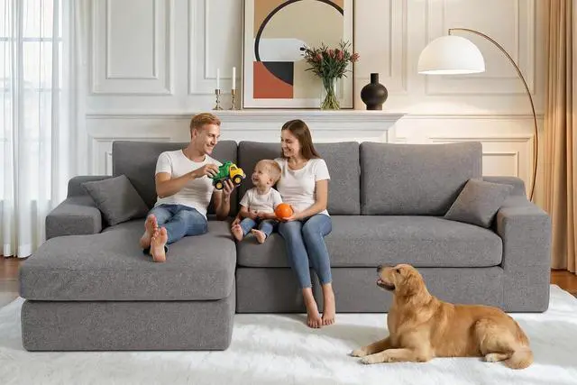Alt view image 5 of 7 - 101'' Modular Sectional Sofa, Cloud Sectional Couches for Living Room, Comfy Boneless Couch with Deep Seat, Modern L-Shape Sofa with Chaise, No Assembly Required (Grey, Left Facing Chaise)