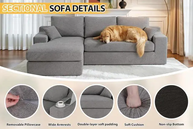 Alt view image 7 of 7 - 101'' Modular Sectional Sofa, Cloud Sectional Couches for Living Room, Comfy Boneless Couch with Deep Seat, Modern L-Shape Sofa with Chaise, No Assembly Required (Grey, Left Facing Chaise)