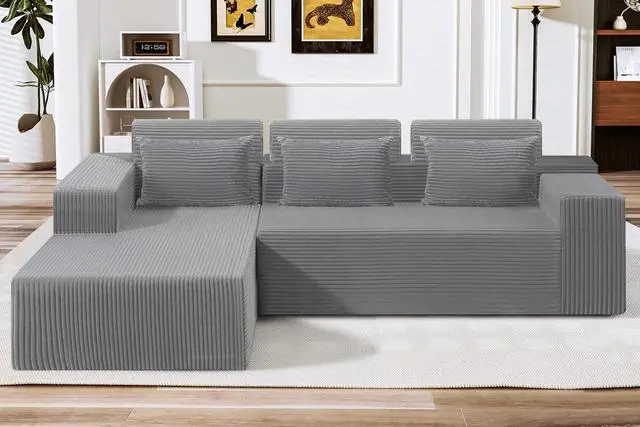 Main image of Sectional Couches for Living Room,No Assembly L Shaped Couch 105" Modular Sectional Sofa Couch with Deep Seat,Cloud Couches Furniture Sets for Apartment,Corduroy (Light Grey, Left Facing)