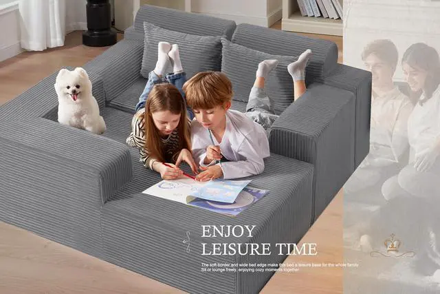 Alt view image 4 of 7 - Sectional Couches for Living Room,No Assembly L Shaped Couch 105" Modular Sectional Sofa Couch with Deep Seat,Cloud Couches Furniture Sets for Apartment,Corduroy (Light Grey, Left Facing)