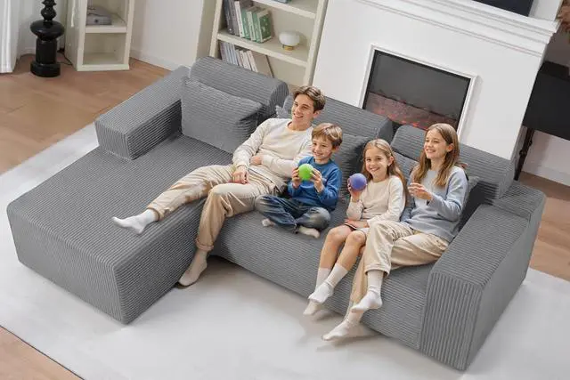 Alt view image 5 of 7 - Sectional Couches for Living Room,No Assembly L Shaped Couch 105" Modular Sectional Sofa Couch with Deep Seat,Cloud Couches Furniture Sets for Apartment,Corduroy (Light Grey, Left Facing)