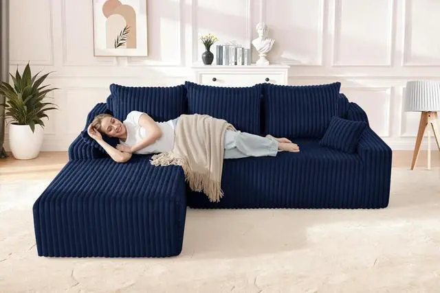 Alt view image 4 of 7 - 94'' Cloud Sectional Couch, Boneless Sofa with Deep Seat, Modular Comfy L-Shape Couch with Chaise for Living Room Bedroom, No Assembly Required(Blue,Left Facing Chaise)
