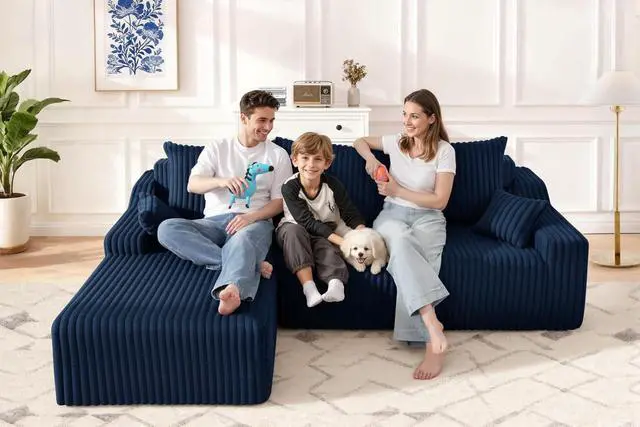 Alt view image 5 of 7 - 94'' Cloud Sectional Couch, Boneless Sofa with Deep Seat, Modular Comfy L-Shape Couch with Chaise for Living Room Bedroom, No Assembly Required(Blue,Left Facing Chaise)