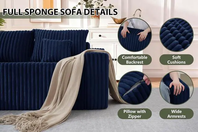 Alt view image 7 of 7 - 94'' Cloud Sectional Couch, Boneless Sofa with Deep Seat, Modular Comfy L-Shape Couch with Chaise for Living Room Bedroom, No Assembly Required(Blue,Left Facing Chaise)